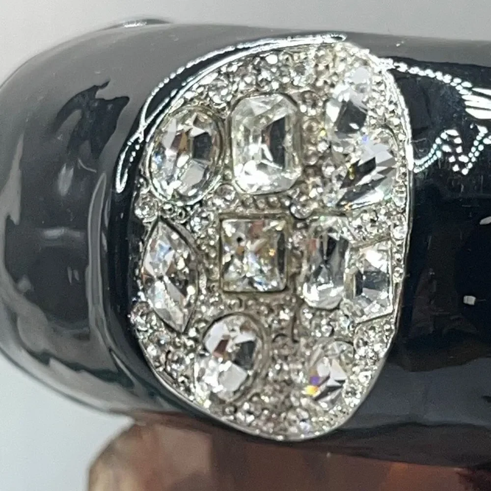 Black & Crystal Inset Dome Hinged Bangle Bracelet - Picture 6 of 13